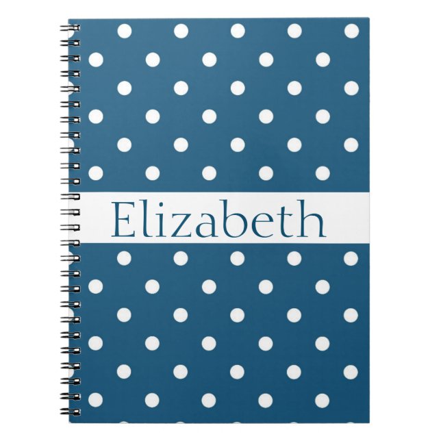 Personalized Blue & White Polka Dots Pattern Notebook (Front)