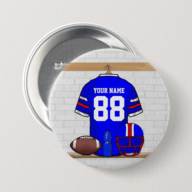 Personalized Blue White Red Football Jersey 3 Inch Round Button (Front & Back)
