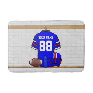 Personalized Blue White Red Football Jersey Bath Mat