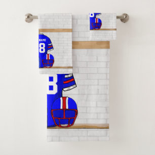 Personalized Blue White Red Football Jersey Bath Towel Set