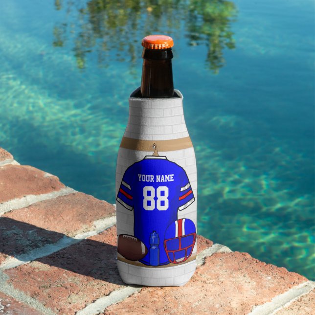 Personalized Blue White Red Football Jersey Bottle Cooler (In Situ Pool)