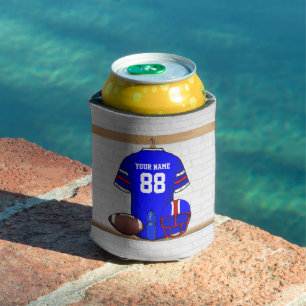 Personalized Blue White Red Football Jersey Can Cooler