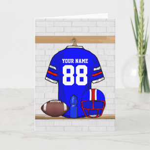 Personalized Blue White Red Football Jersey Card