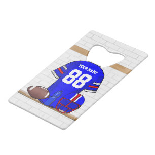 Personalized Blue White Red Football Jersey Credit Card Bottle Opener