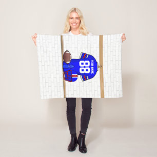 Personalized Blue White Red Football Jersey Fleece Blanket