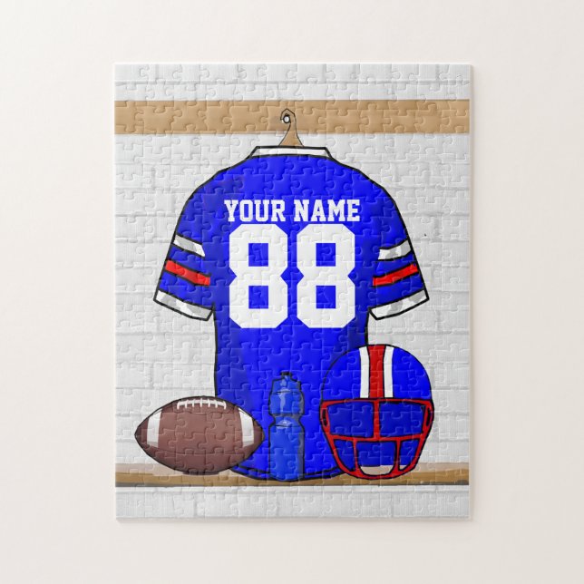 Personalized Blue White Red Football Jersey Jigsaw Puzzle (Vertical)