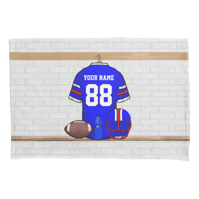 Personalized Blue White Red Football Jersey Pillowcase (Front)