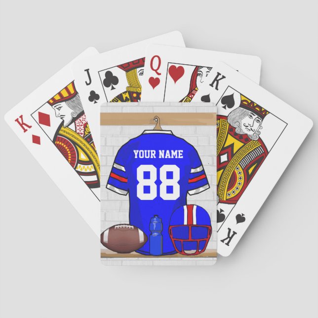 Personalized Blue White Red Football Jersey Playing Cards (Back)