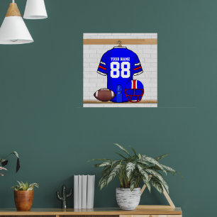 Personalized Blue White Red Football Jersey Poster