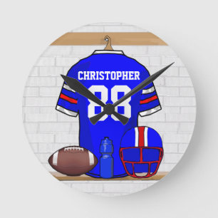 Personalized Blue White Red Football Jersey Round Clock