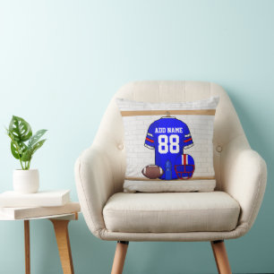 Personalized Blue White Red Football Jersey Throw Pillow