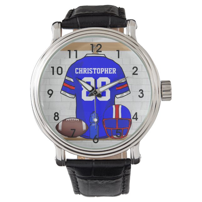 Personalized Blue White Red Football Jersey Watch (Front)