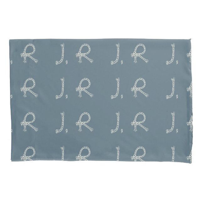 Personalized Blue White Rope Knot Monogram Nautica Pillowcase (Front)