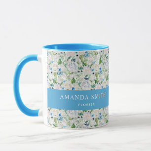 Personalized Blue & White Rose Elegant Florist Mug