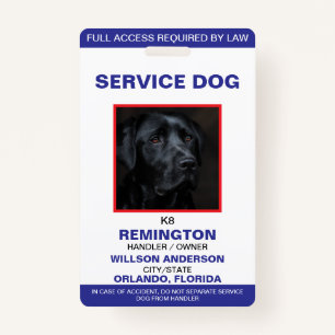 Personalized blue White Service Dog Photo ID Badge