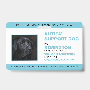 Personalized blue White Service Dog Photo ID Badge