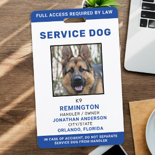 Personalized Blue White Service Dog Photo ID Badge