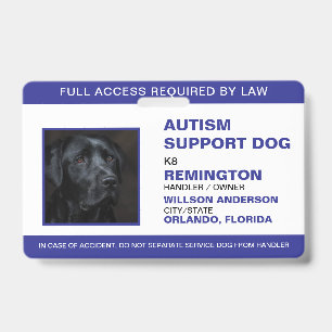 Personalized blue White Service Dog Photo ID Badge