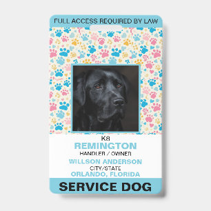 Personalized blue White Service Dog Photo ID Badge