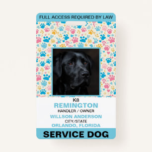 Personalized blue White Service Dog Photo ID Badge