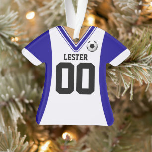 Personalized Blue/White Soccer Jersey Ornament