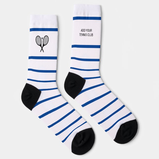 Personalized Blue White Stripe Tennis Racket Socks (Right)