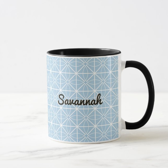 Personalized Blue White Tile Pattern Pretty Boho Mug (Right)