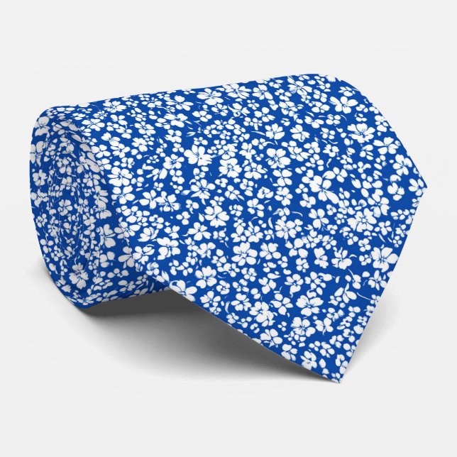 Personalized Blue Wildflower Field Scatter Pattern Tie (Rolled)