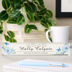 Personalized Blue Wildflower Floral Desk Name Nameplate