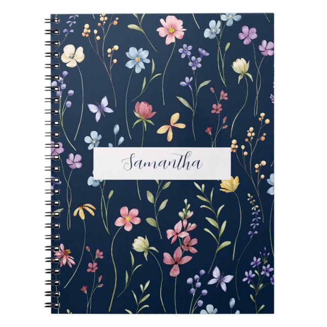 Personalized Blue Wildflower Floral  Notebook (Front)