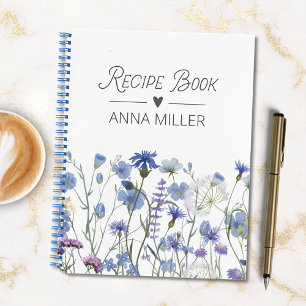 Personalized Blue Wildflower Floral Recipe Book