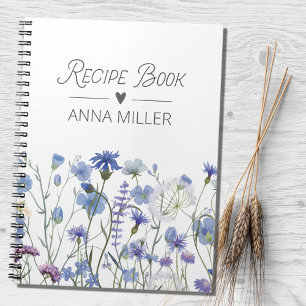 Personalized Blue Wildflower Floral Recipe Notebook