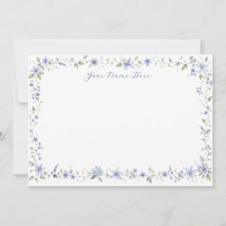 Personalized Blue Wildflower Folded Notecards