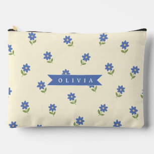 Personalized Blue Wildflower Pattern Name Gift Accessory Pouch