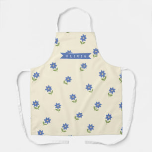 Personalized Blue Wildflower Pattern Name Gift Apron