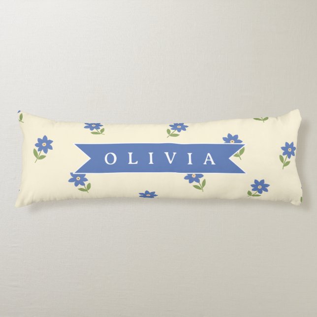 Personalized Blue Wildflower Pattern Name Gift Body Pillow (Front)