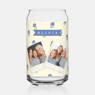 Personalized Blue Wildflower Pattern Name Gift Can Glass
