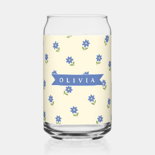 Personalized Blue Wildflower Pattern Name Gift Can Glass