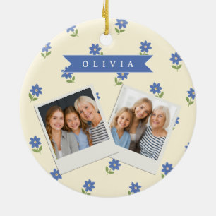 Personalized Blue Wildflower Pattern Name Gift Ceramic Ornament