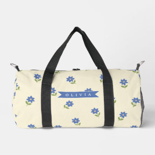Personalized Blue Wildflower Pattern Name Gift Duffle Bag