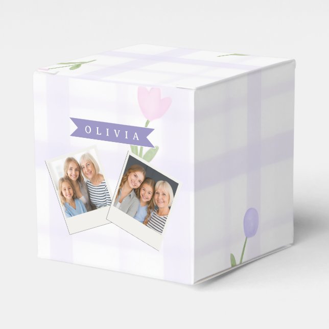 Personalized Blue Wildflower Pattern Name Gift Favor Box (Front Side)