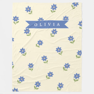 Personalized Blue Wildflower Pattern Name Gift Fleece Blanket