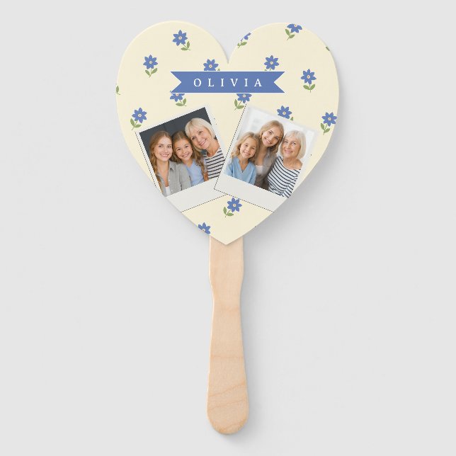 Personalized Blue Wildflower Pattern Name Gift Hand Fan (Front)