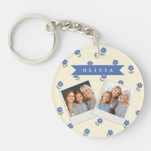 Personalized Blue Wildflower Pattern Name Gift Keychain