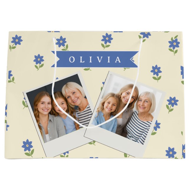 Personalized Blue Wildflower Pattern Name Gift Large Gift Bag (Front)