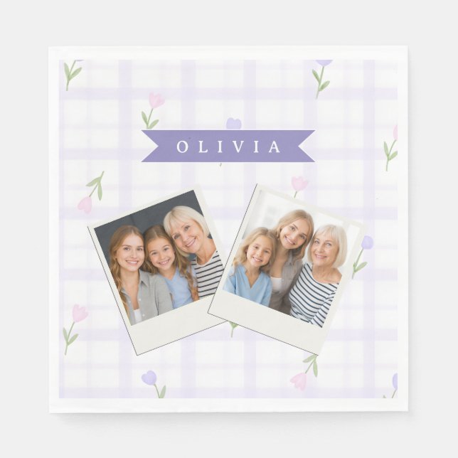 Personalized Blue Wildflower Pattern Name Gift Napkin (Front)