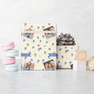 Personalized Blue Wildflower Pattern Name Gift Wrapping Paper