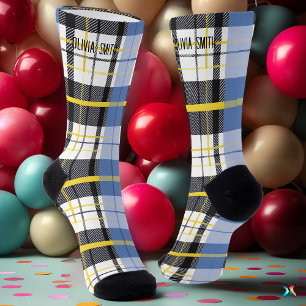 Personalized Blue, Yellow, and Black Tartan Plaid  Socks