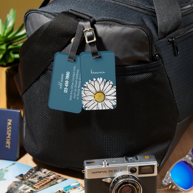 Personalized Blue & Yellow Daisy Luggage Tag  (Front & Back)