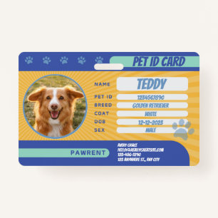 Personalized Blue Yellow Green Dog Photo ID Badge